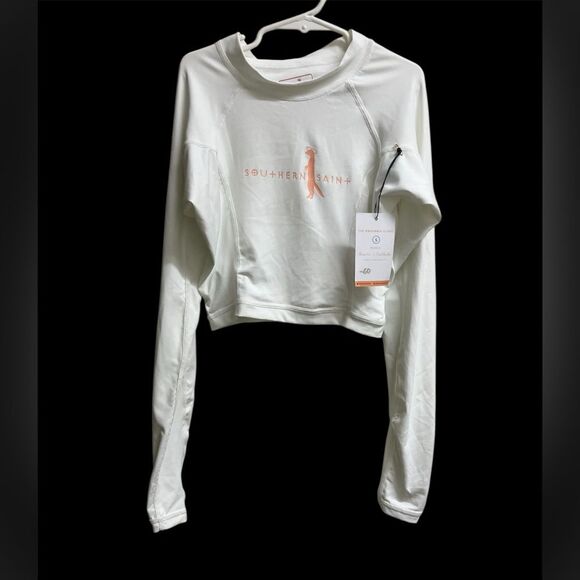 NWT Southern Saint Women’s Fitted White Crop Sun Shirt Rashguard SZ S Beach - Picture 3 of 5